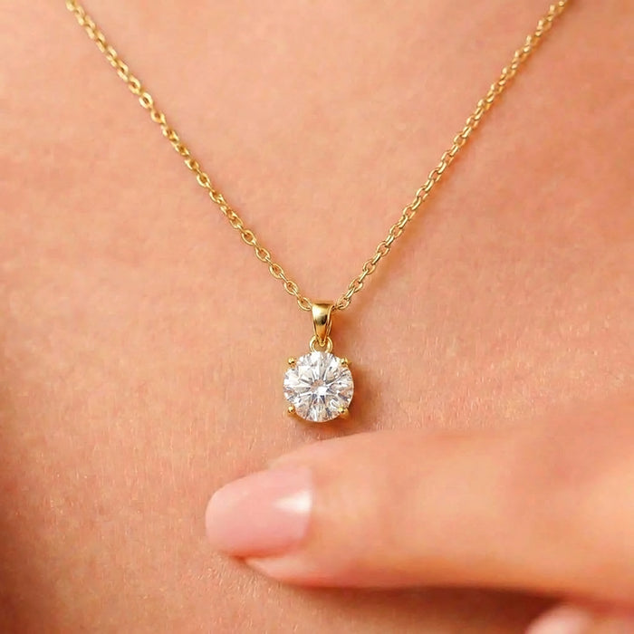 Solitaire Gold Plated 925 Sterling Silver Pendant with Link Chain