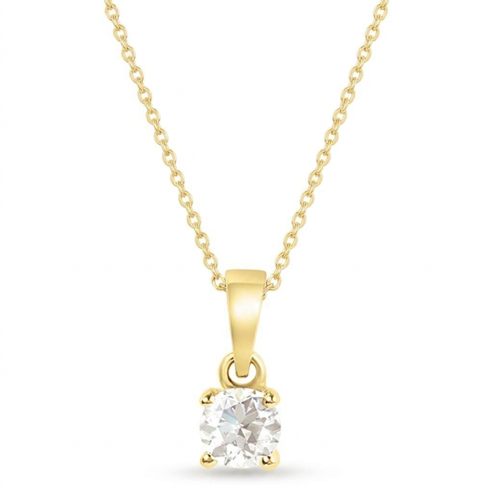 Solitaire Gold Plated 925 Sterling Silver Pendant with Link Chain