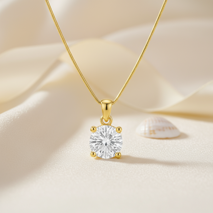 Solitaire Gold Plated 925 Sterling Silver Pendant with Snake Chain