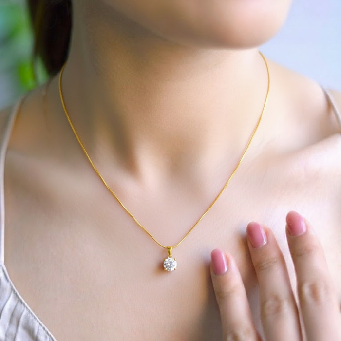 Solitaire Gold Plated 925 Sterling Silver Pendant with Snake Chain