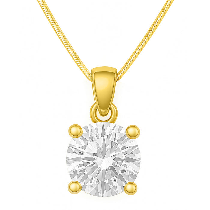 Solitaire Gold Plated 925 Sterling Silver Pendant with Snake Chain