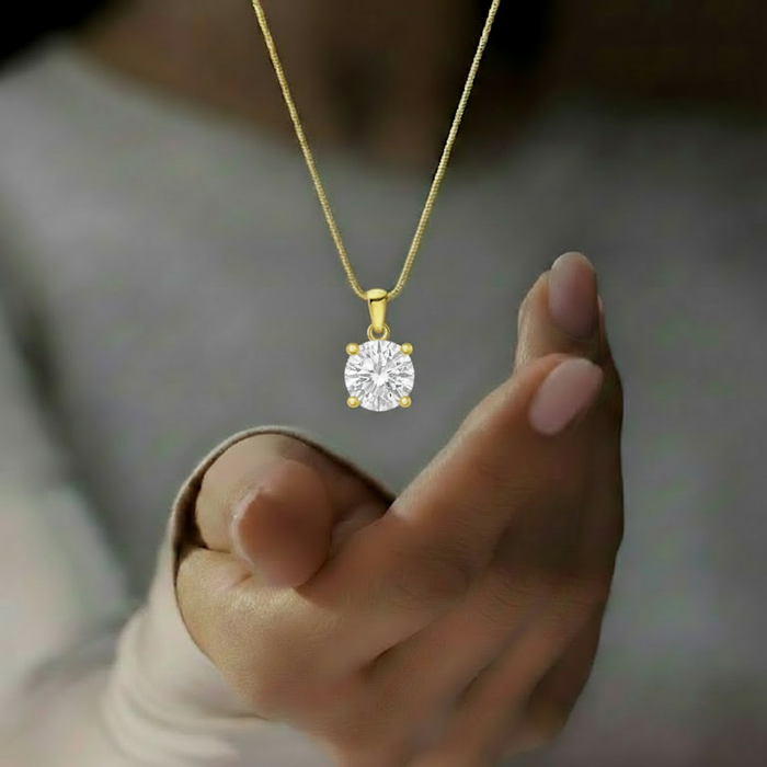 Solitaire Gold Plated 925 Sterling Silver Pendant with Snake Chain