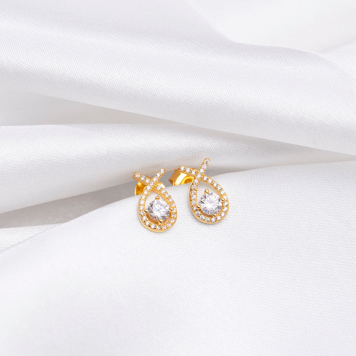 Solitaire Halo Gold Plated 925 Sterling Silver Earrings