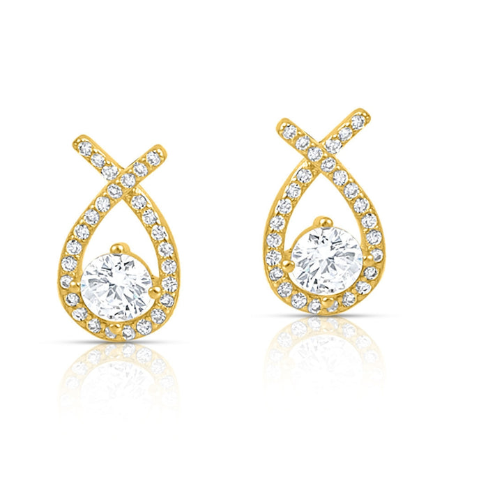 Solitaire Halo Gold Plated 925 Sterling Silver Earrings
