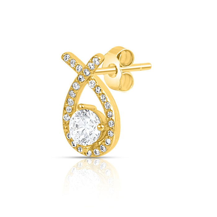 Solitaire Halo Gold Plated 925 Sterling Silver Earrings