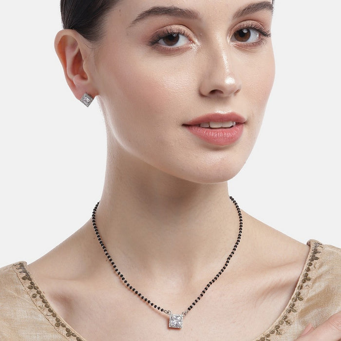 Solitaire Halo Rhodium Plated 925 Sterling Silver Jewelery Set