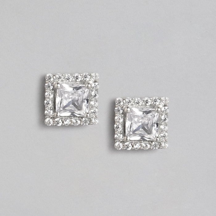 Solitaire Halo Rhodium Plated 925 Sterling Silver Jewelery Set