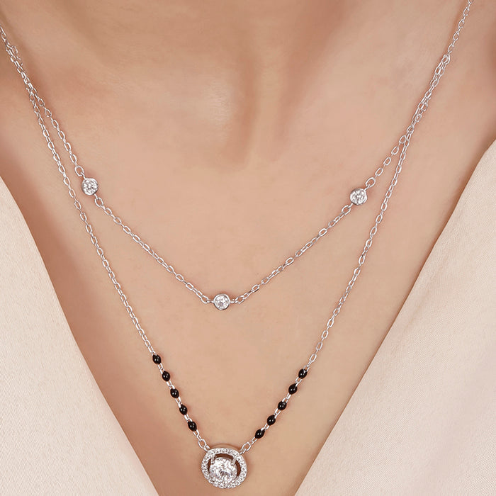 Solitaire Halo Rhodium Plated 925 Sterling Silver Mangalsutra