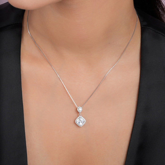 Solitaire Halo Rhodium Plated 925 Sterling Silver Pendants