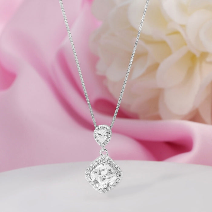Solitaire Halo Rhodium Plated 925 Sterling Silver Pendants
