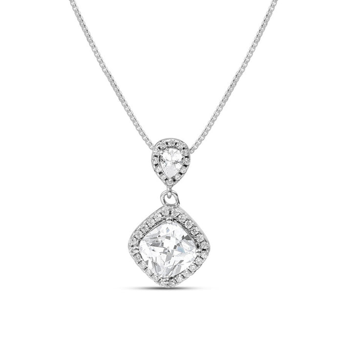 Solitaire Halo Rhodium Plated 925 Sterling Silver Pendants