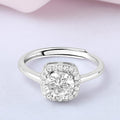 Solitaire Halo Rhodium Plated 925 Sterling Silver Ring