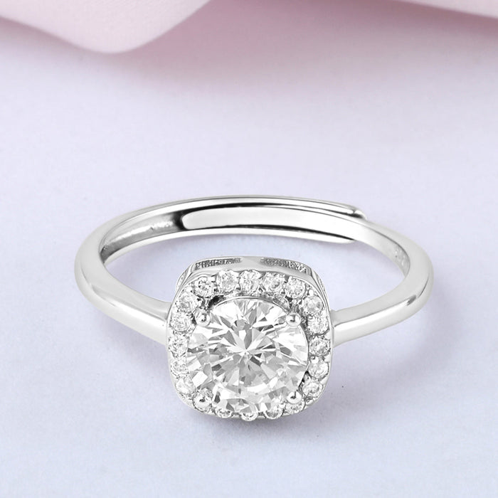 Solitaire Halo Rhodium Plated 925 Sterling Silver Ring