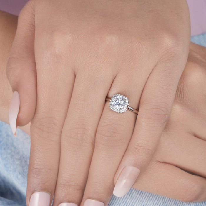 Solitaire Halo Rhodium Plated 925 Sterling Silver Ring