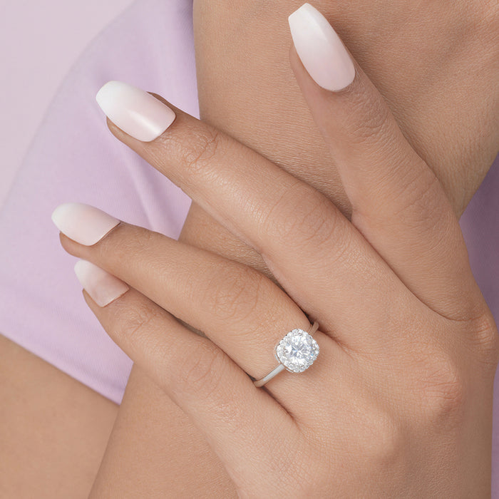 Solitaire Halo Rhodium Plated 925 Sterling Silver Ring