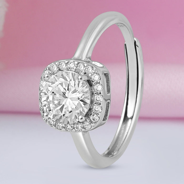 Solitaire Halo Rhodium Plated 925 Sterling Silver Ring