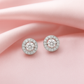 Solitaire Halo Rhodium Plated 925 Sterling Silver Stud Earrings