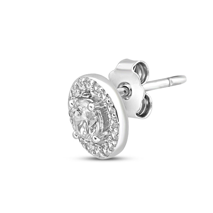 Solitaire Halo Rhodium Plated 925 Sterling Silver Stud Earrings