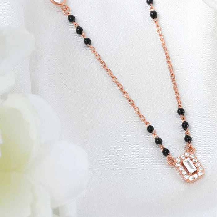Solitaire Halo Rose Gold Plated 925 Sterling Silver Mangalsutra