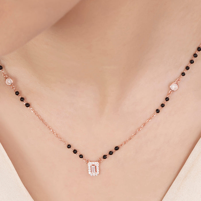 Solitaire Halo Rose Gold Plated 925 Sterling Silver Mangalsutra