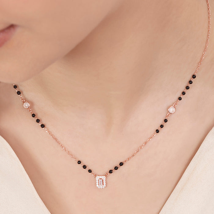 Solitaire Halo Rose Gold Plated 925 Sterling Silver Mangalsutra