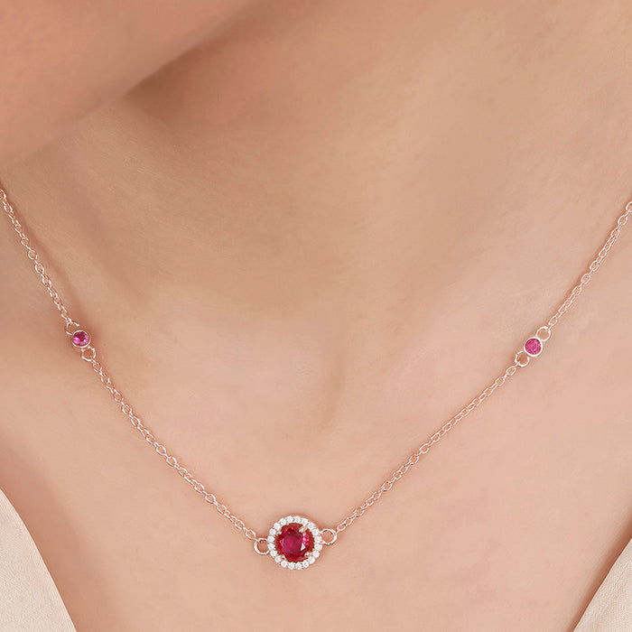 Solitaire Halo Rose Gold Plated 925 Sterling Silver Necklace