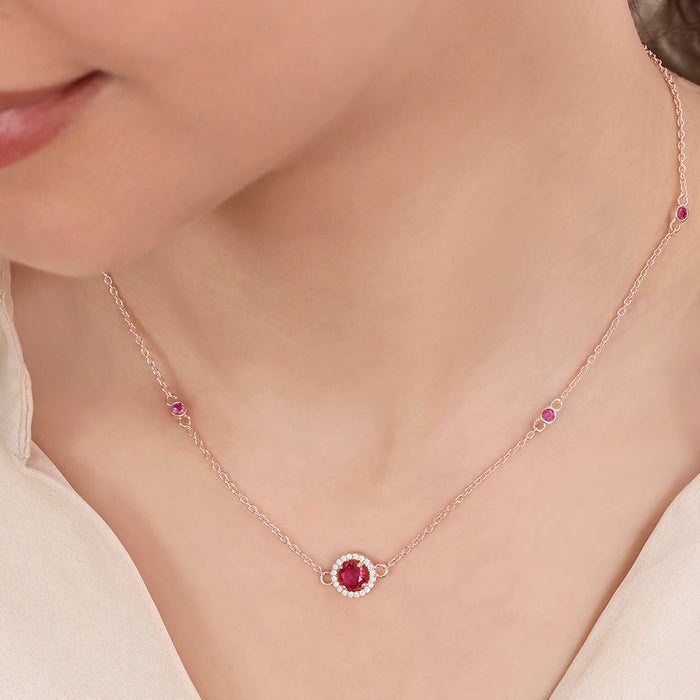 Solitaire Halo Rose Gold Plated 925 Sterling Silver Necklace