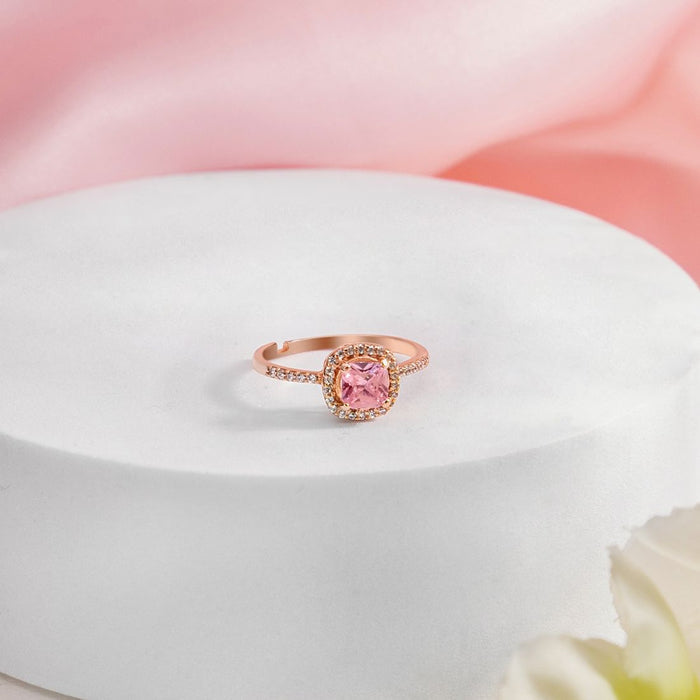 Solitaire Halo Rose Gold Plated 925 Sterling Silver Ring
