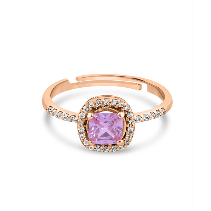Solitaire Halo Rose Gold Plated 925 Sterling Silver Ring