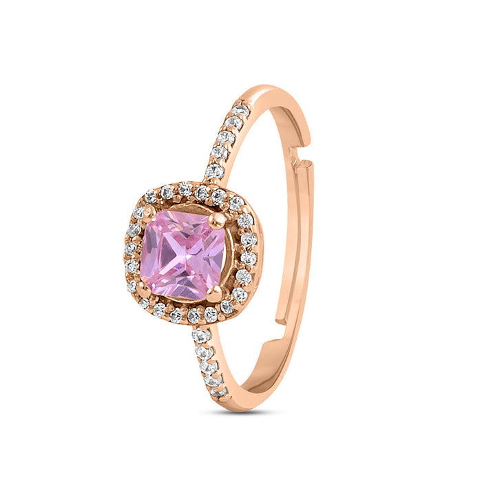 Solitaire Halo Rose Gold Plated 925 Sterling Silver Ring