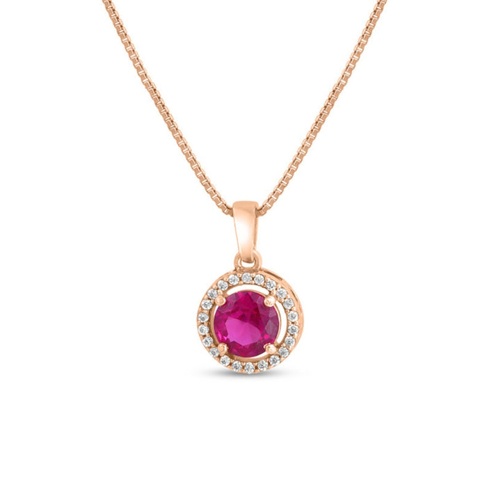 Solitaire Halo Ruby Rose Gold Plated 925 Silver Pendants