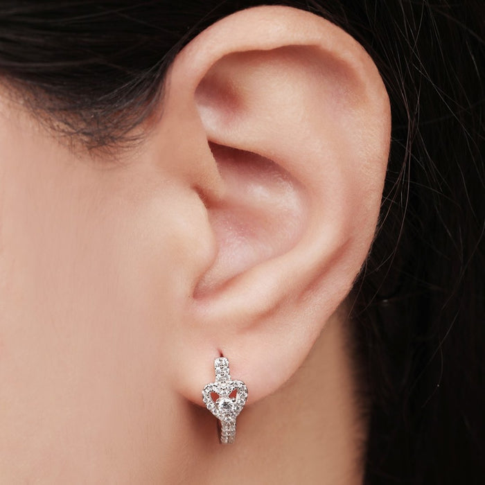 Solitaire Heart CZ 925 Silver Latch-Back Earring