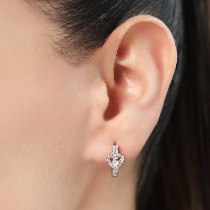 Solitaire Heart CZ 925 Silver Latch-Back Earring
