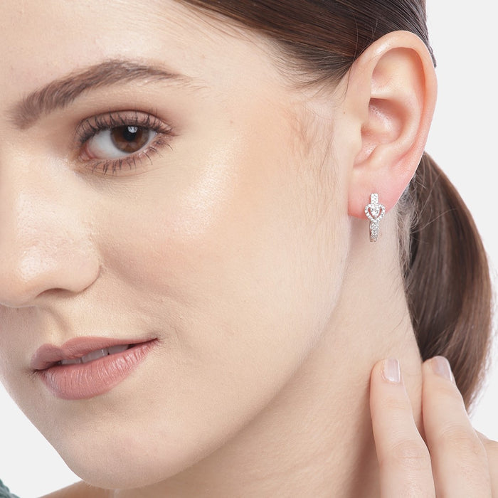 Solitaire Heart CZ 925 Silver Latch-Back Earring