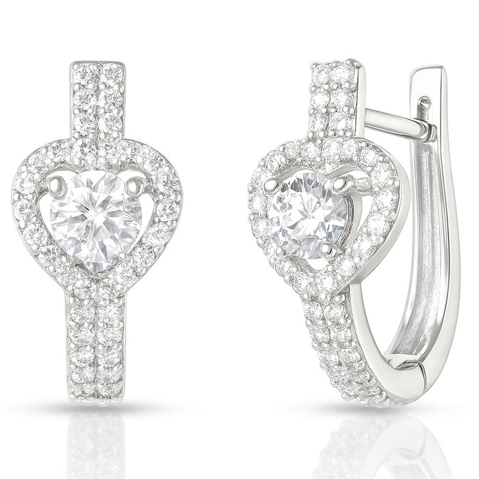 Solitaire Heart CZ 925 Silver Latch-Back Earring