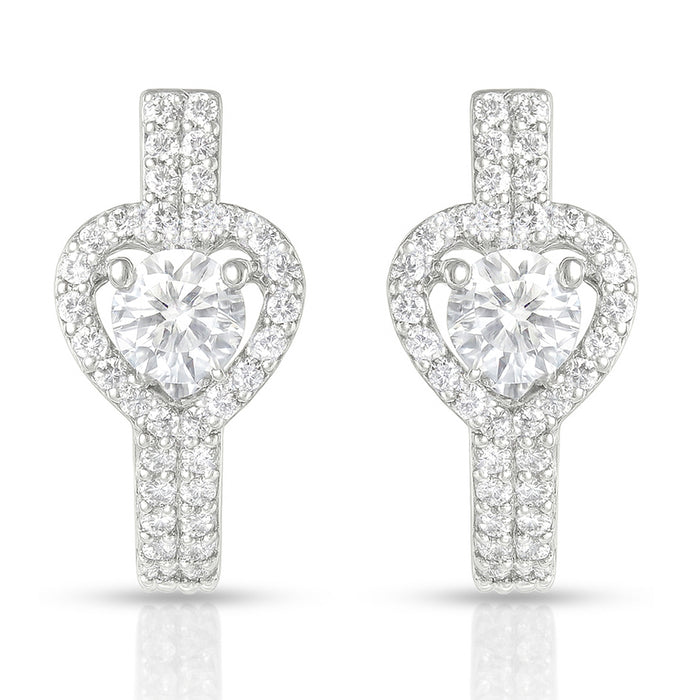 Solitaire Heart CZ 925 Silver Latch-Back Earring