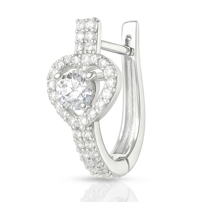 Solitaire Heart CZ 925 Silver Latch-Back Earring