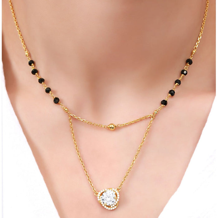 Solitaire Layered Gold Plated 925 Sterling Silver Mangalsutra