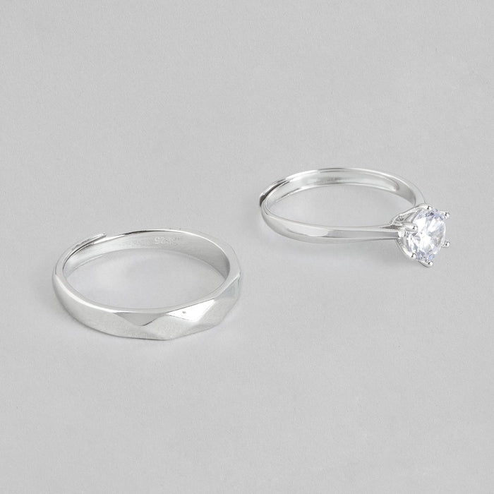 Solitaire Majestic 925 Sterling Silver Lover's Couple Rings (Adjustable)