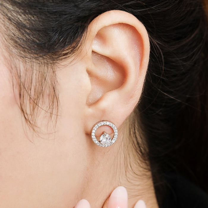 Solitaire Radiance Rhodium-Plated CZ 925 Sterling Silver Women's Earrings