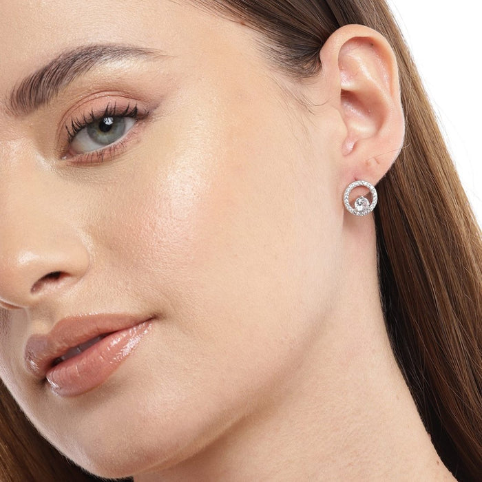 Solitaire Radiance Rhodium-Plated CZ 925 Sterling Silver Women's Earrings