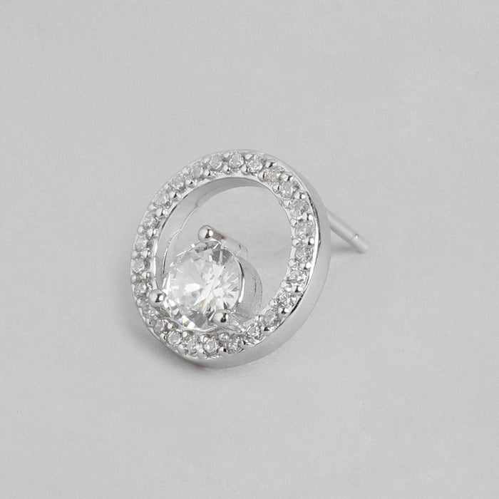 Solitaire Radiance Rhodium-Plated CZ 925 Sterling Silver Women's Earrings