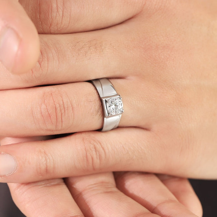 Solitaire Resolute CZ Rhodium Plated 925 Silver Mens Ring(Adjustable)