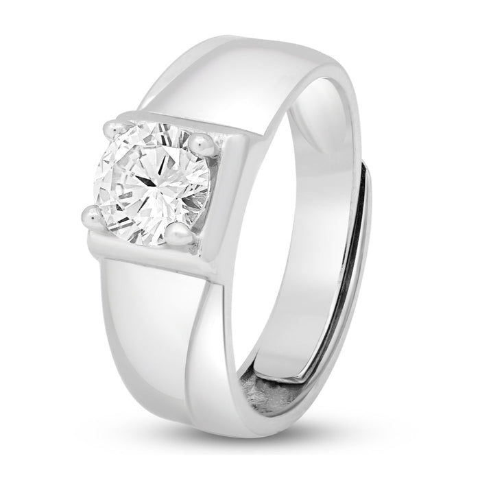 Solitaire Resolute CZ Rhodium Plated 925 Silver Mens Ring(Adjustable)