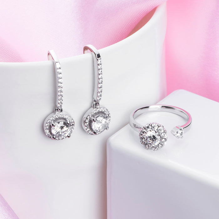 Solitaire Rhodium Plated 925 Sterling Silver Jewellery Combo