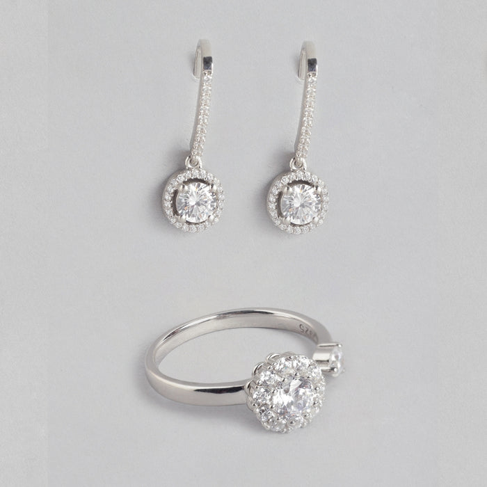 Solitaire Rhodium Plated 925 Sterling Silver Jewellery Combo