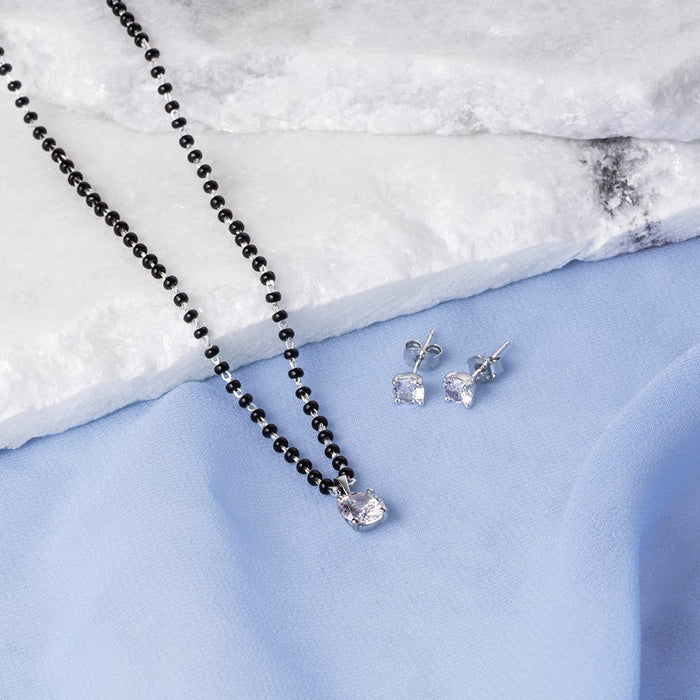 Solitaire Rhodium Plated 925 Sterling Silver Jewelry Set