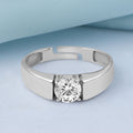 Solitaire Rhodium Plated 925 Sterling Silver Men's Ring (Adjustable)