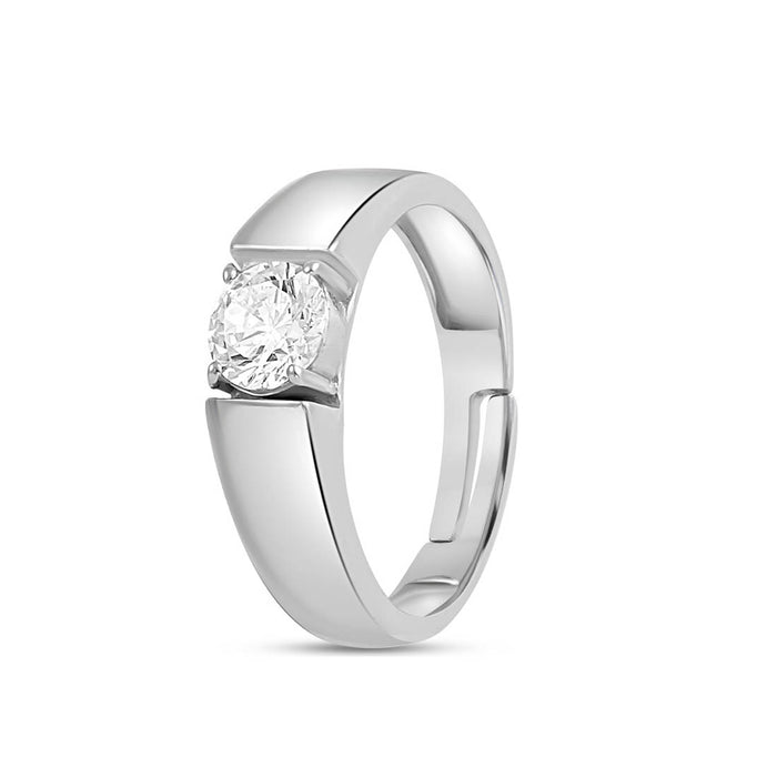 Solitaire Rhodium Plated 925 Sterling Silver Men's Ring (Adjustable)