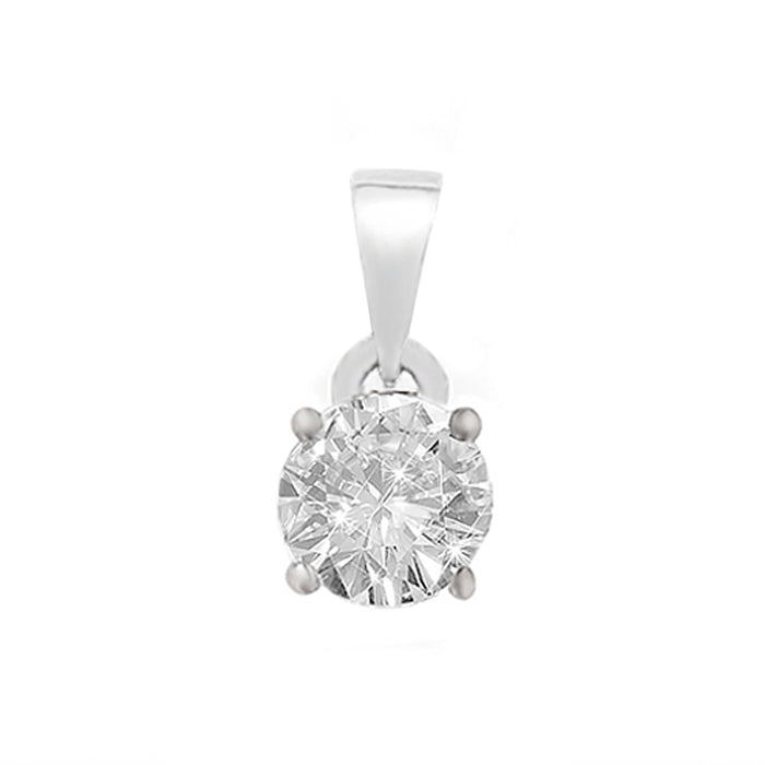 Solitaire Rhodium Plated 925 Sterling Silver Pendant with Link Chain
